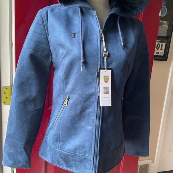 F Collections Leggi Tutto Women’s Jacket&Coat With Hood Blue Velvet Leather(M) - Picture 4 of 13